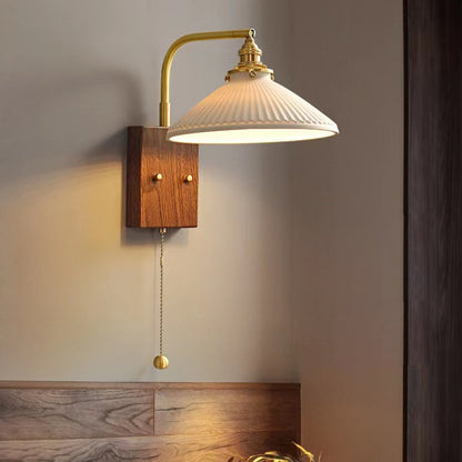 Traditional Vintage Round Cylinder Cone Trapezoidal Copper Ceramic 1-Light Wall Sconce Lamp For Bedroom