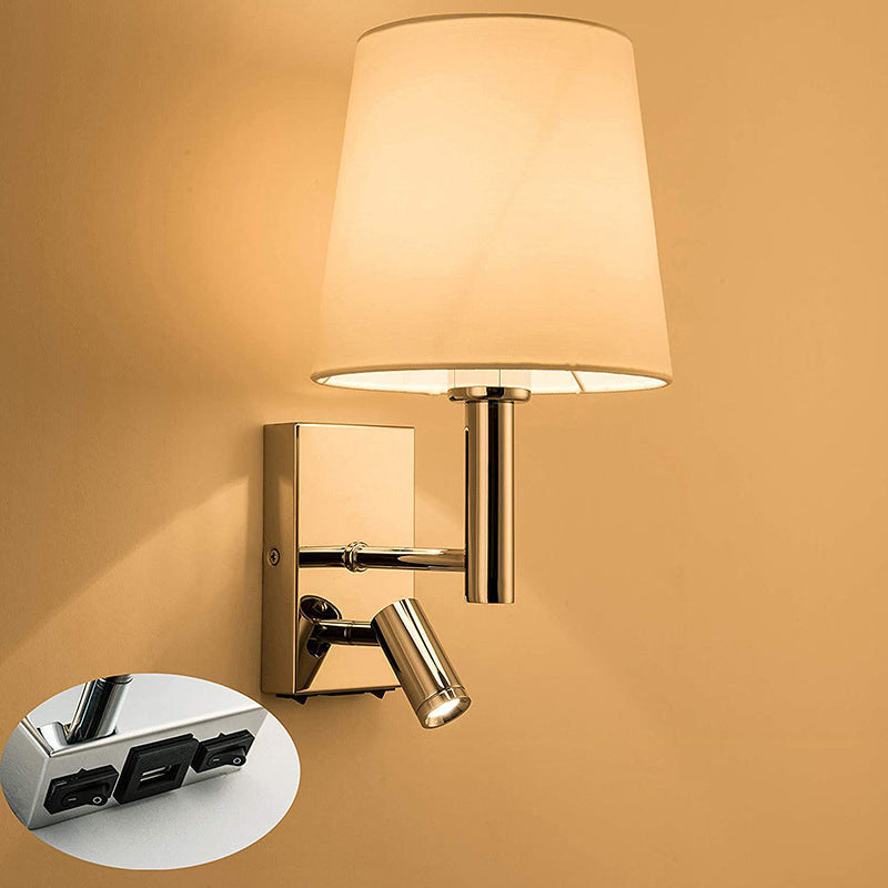 Modern Minimalist Round Trapezoidal Iron Fabric 1-Light Wall Sconce Lamp For Living Room