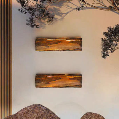 Contemporary Retro Cylinder Faux Rock Stump Resin LED Wall Sconce Lamp For Living Room