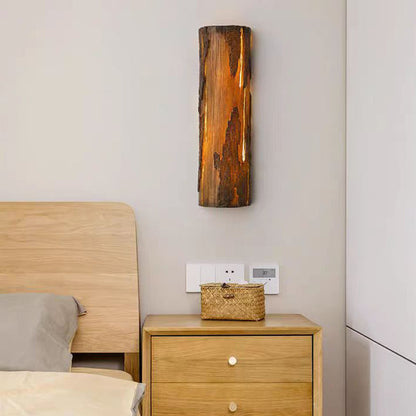 Contemporary Retro Cylinder Faux Rock Stump Resin LED Wall Sconce Lamp For Living Room