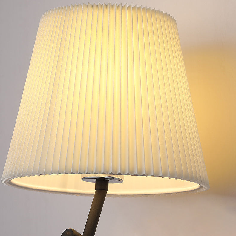 Modern Minimalist Round Cylinder Stripe Fabric Shade Hardware 1-Light Wall Sconce Lamp For Living Room
