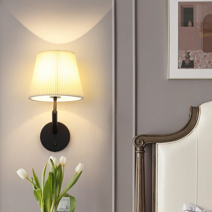 Modern Minimalist Round Cylinder Stripe Fabric Shade Hardware 1-Light Wall Sconce Lamp For Living Room
