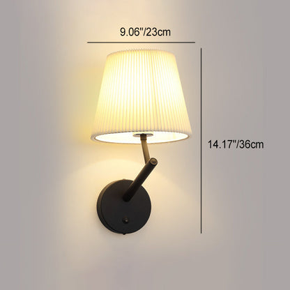 Modern Minimalist Round Cylinder Stripe Fabric Shade Hardware 1-Light Wall Sconce Lamp For Living Room
