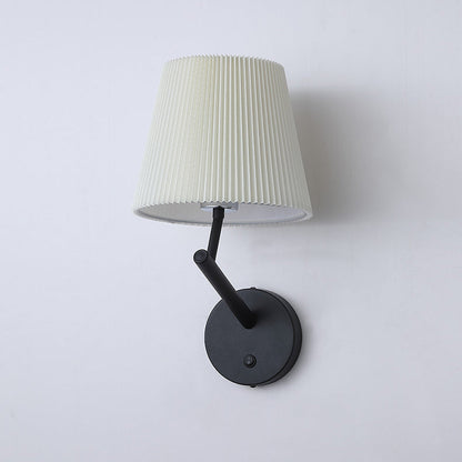 Modern Minimalist Round Cylinder Stripe Fabric Shade Hardware 1-Light Wall Sconce Lamp For Living Room