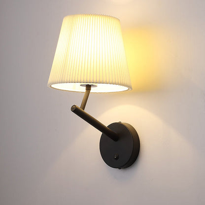 Modern Minimalist Round Cylinder Stripe Fabric Shade Hardware 1-Light Wall Sconce Lamp For Living Room