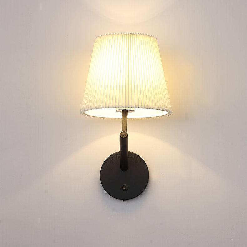 Modern Minimalist Round Cylinder Stripe Fabric Shade Hardware 1-Light Wall Sconce Lamp For Living Room