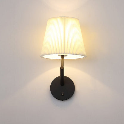 Modern Minimalist Round Cylinder Stripe Fabric Shade Hardware 1-Light Wall Sconce Lamp For Living Room