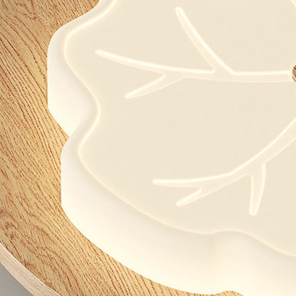 Contemporary Creative Lotus Leaf Rubberwood Base PE Shade LED Flush Mount Ceiling Light For Bedroom
