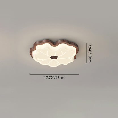 Contemporary Creative Lotus Leaf Rubberwood Base PE Shade LED Flush Mount Ceiling Light For Bedroom