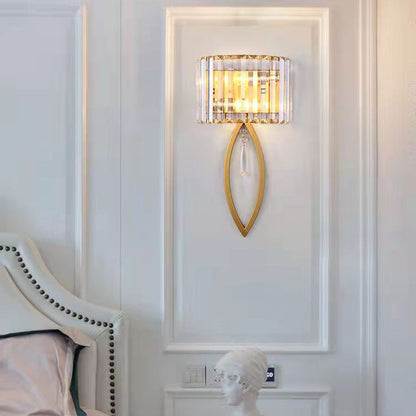 Modern Luxury Half Circle Striped Iron Crystal 2-Light Wall Sconce Lamp For Living Room