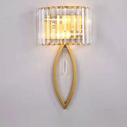 Modern Luxury Half Circle Striped Iron Crystal 2-Light Wall Sconce Lamp For Living Room