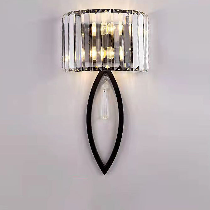 Modern Luxury Half Circle Striped Iron Crystal 2-Light Wall Sconce Lamp For Living Room
