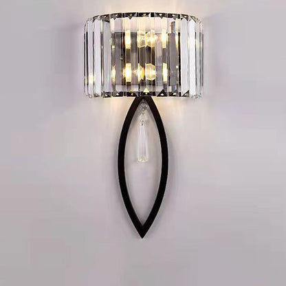Modern Luxury Half Circle Striped Iron Crystal 2-Light Wall Sconce Lamp For Living Room