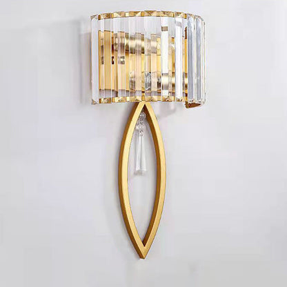 Modern Luxury Half Circle Striped Iron Crystal 2-Light Wall Sconce Lamp For Living Room