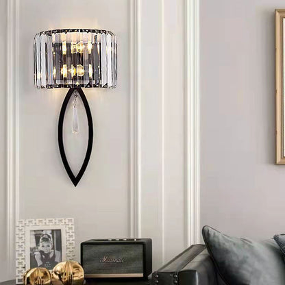 Modern Luxury Half Circle Striped Iron Crystal 2-Light Wall Sconce Lamp For Living Room