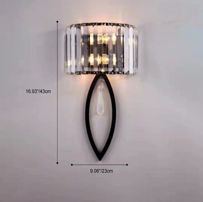 Modern Luxury Half Circle Striped Iron Crystal 2-Light Wall Sconce Lamp For Living Room