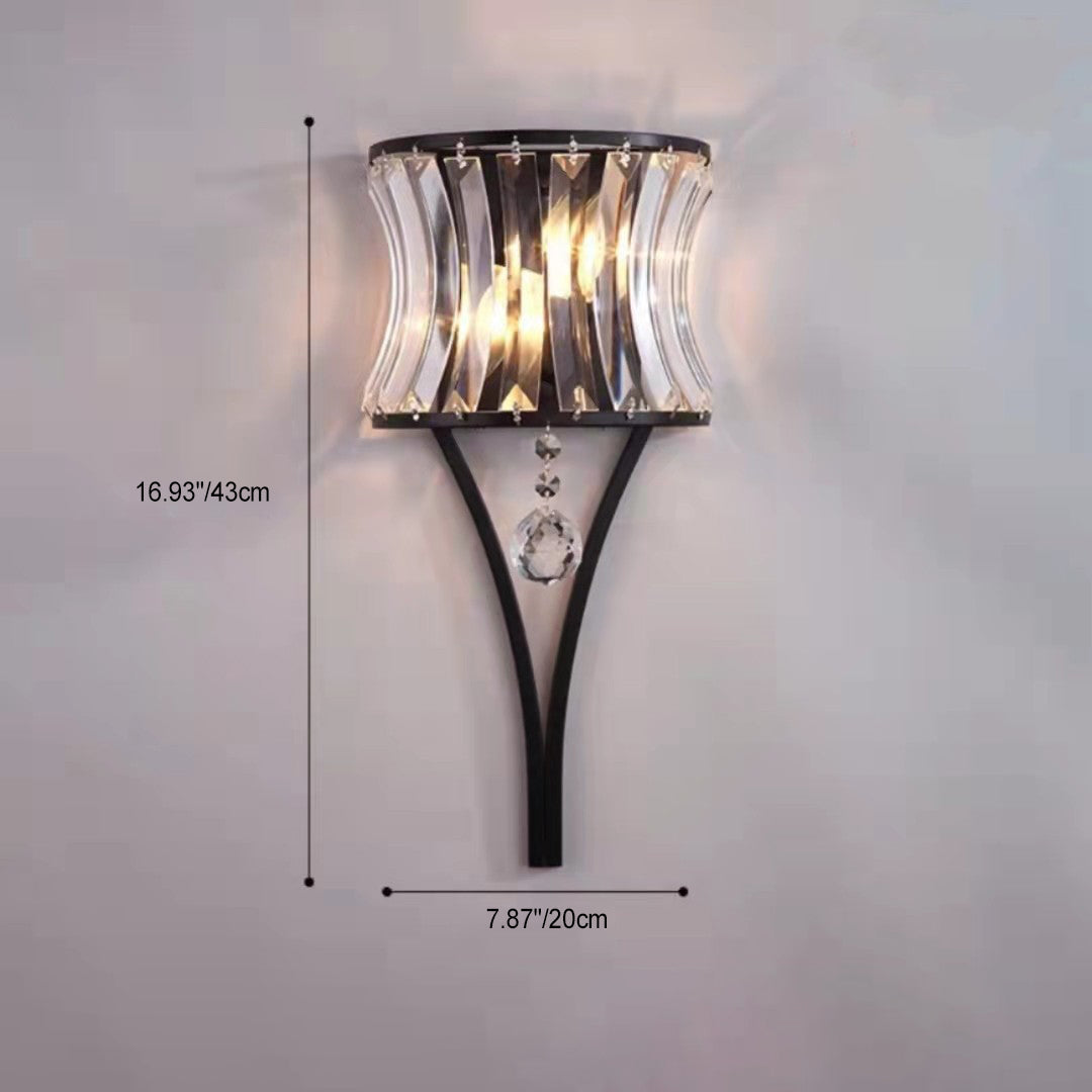 Modern Luxury Half Circle Striped Iron Crystal 2-Light Wall Sconce Lamp For Living Room