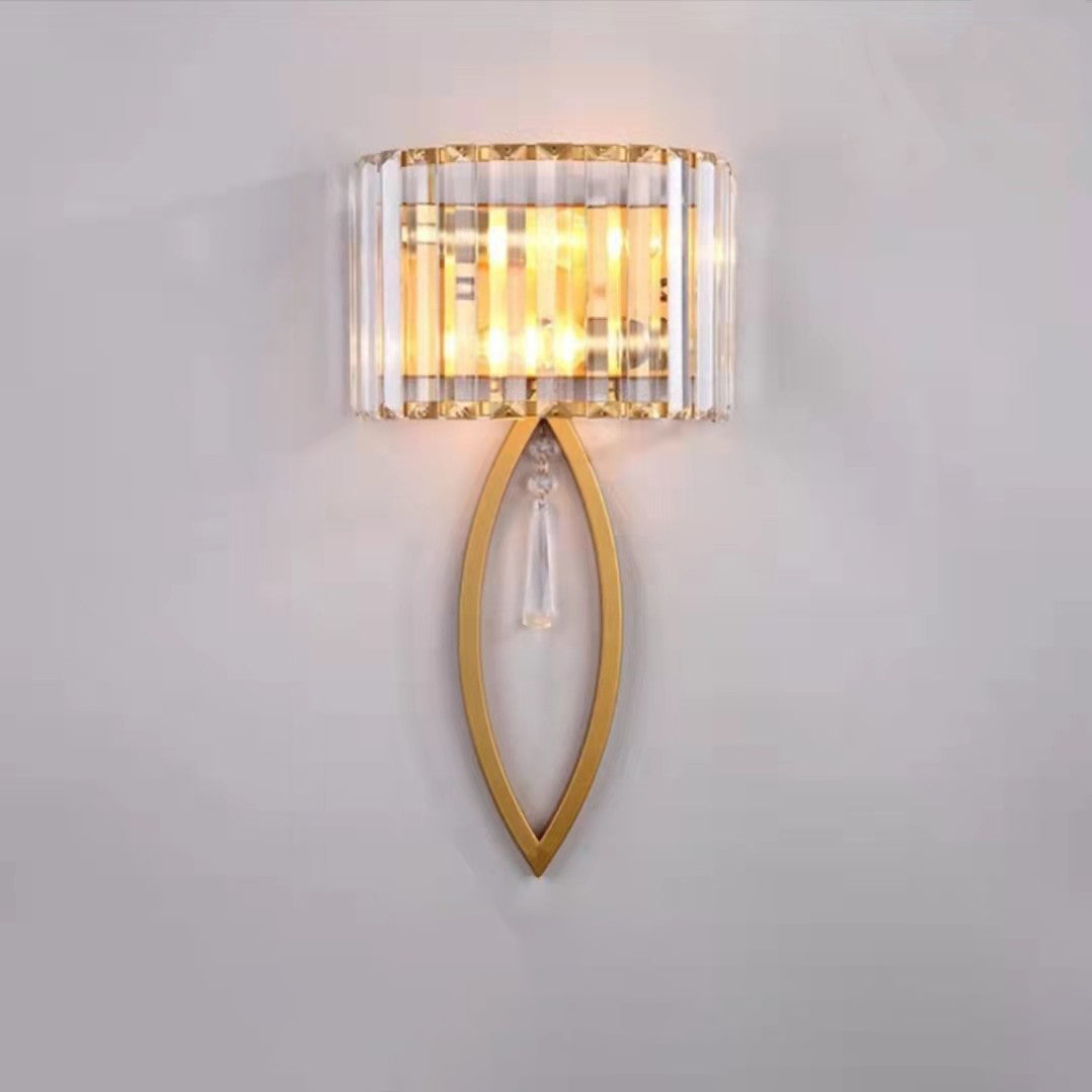 Modern Luxury Half Circle Striped Iron Crystal 2-Light Wall Sconce Lamp For Living Room