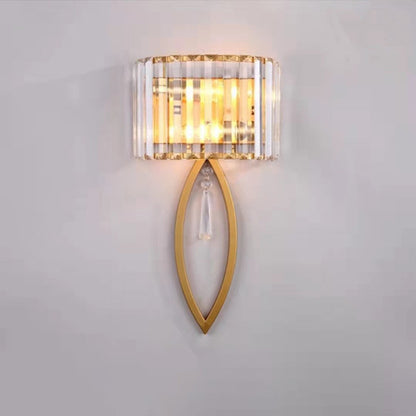 Modern Luxury Half Circle Striped Iron Crystal 2-Light Wall Sconce Lamp For Living Room