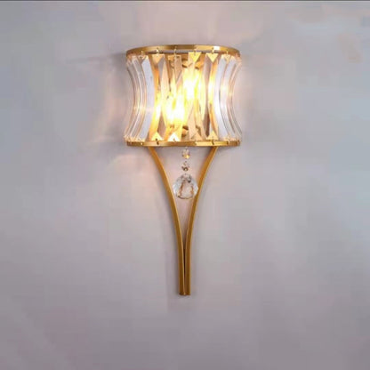 Modern Luxury Half Circle Striped Iron Crystal 2-Light Wall Sconce Lamp For Living Room