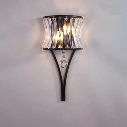 Modern Luxury Half Circle Striped Iron Crystal 2-Light Wall Sconce Lamp For Living Room