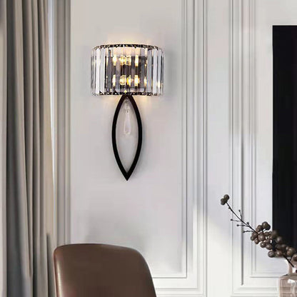 Modern Luxury Half Circle Striped Iron Crystal 2-Light Wall Sconce Lamp For Living Room
