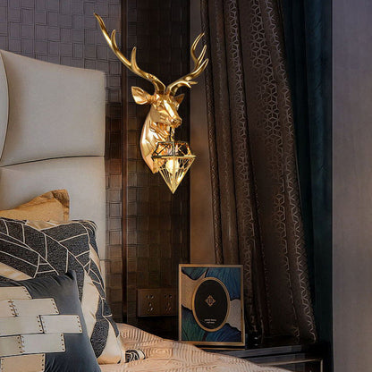 Contemporary Creative Deer Head Diamond Resin Stainless Steel Shade 1-Light Wall Sconce Lamp For Living Room