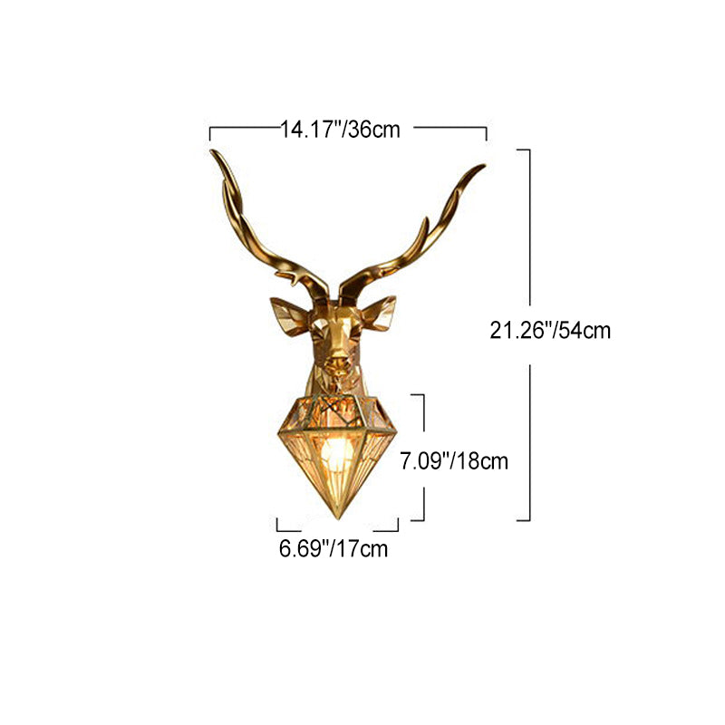 Contemporary Creative Deer Head Diamond Resin Stainless Steel Shade 1-Light Wall Sconce Lamp For Living Room
