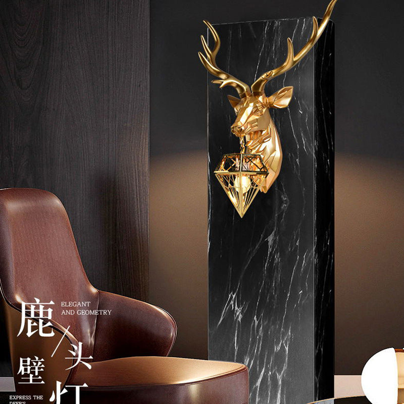 Contemporary Creative Deer Head Diamond Resin Stainless Steel Shade 1-Light Wall Sconce Lamp For Living Room