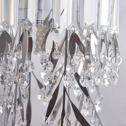 Modern Luxury Curved Pole Round Crystal Shade Stainless Steel Frame 1-Light Wall Sconce Lamp For Bedroom