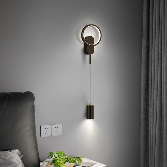 Modern Minimalist Cylinder Circle Iron Shade LED Wall Sconce Lamp For Bedroom