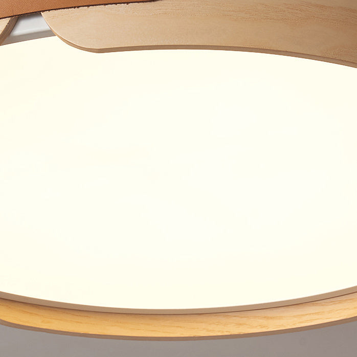 Modern Minimalist Round Iron Solid Wood Frame LED Flush Mount Ceiling Light For Bedroom