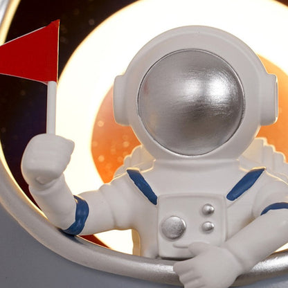 Contemporary Creative Kids Rocket Astronaut Metal Resin Shade LED Wall Sconce Lamp For Bedroom