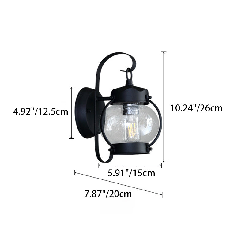 Traditional Rustic Round Oval Lantern Aluminum Frame Glass Shade 1-Light Wall Sconce Lamp For Garden