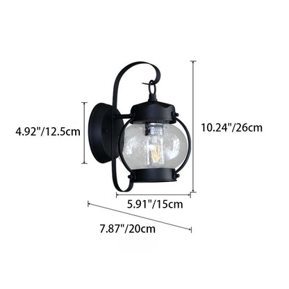 Traditional Rustic Round Oval Lantern Aluminum Frame Glass Shade 1-Light Wall Sconce Lamp For Garden