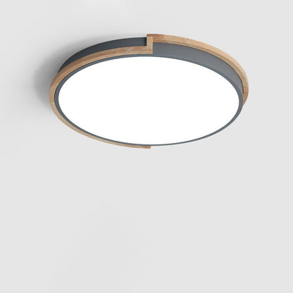 Contemporary Nordic Round Wood Iron Frame Acrylic Shade LED Flush Mount Ceiling Light For Bedroom