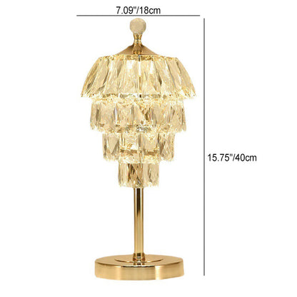 Modern Art Deco Round Square Crystal Shade Metal LED Table Lamp For Bedroom