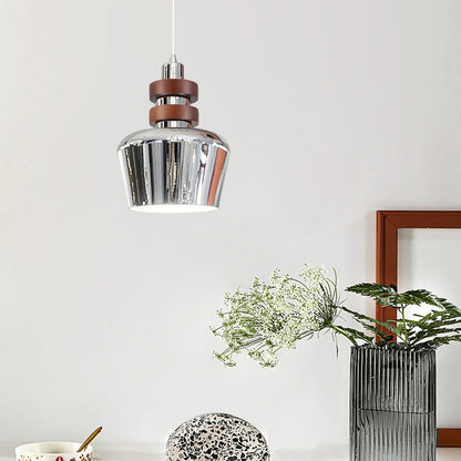Contemporary Nordic Dome Cylinder Horn Shape Wood Grain Iron Shade 1-Light Pendant Light For Bedroom