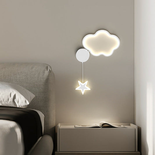 مصباح حائط LED من الأكريليك والألومنيوم والحديد بتصميم آرت ديكو حديث على شكل نجوم وغيوم وقمر لغرفة النوم 