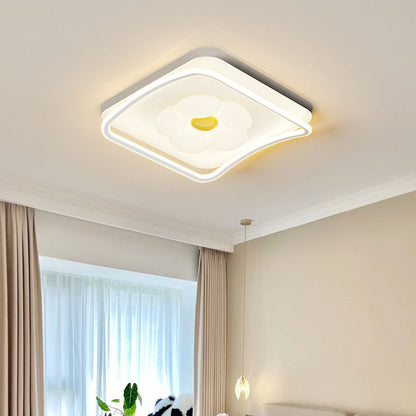 Contemporary Creative Round Square Flower Wave Aluminum PE Plastic Shade LED Flush Mount Ceiling Light For Bedroom