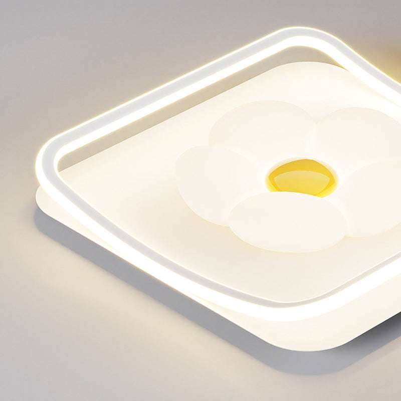 Contemporary Creative Round Square Flower Wave Aluminum PE Plastic Shade LED Flush Mount Ceiling Light For Bedroom
