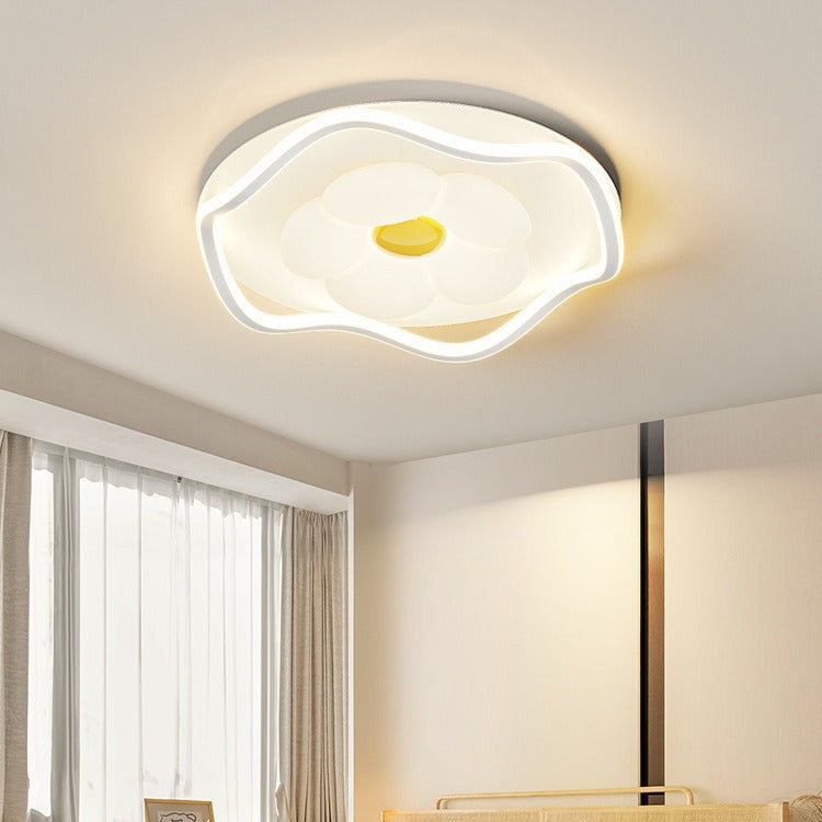 Contemporary Creative Round Square Flower Wave Aluminum PE Plastic Shade LED Flush Mount Ceiling Light For Bedroom