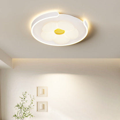 Contemporary Creative Round Square Flower Wave Aluminum PE Plastic Shade LED Flush Mount Ceiling Light For Bedroom