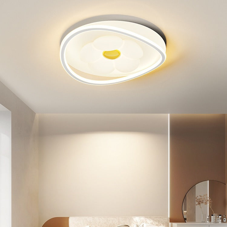 Contemporary Creative Round Square Flower Wave Aluminum PE Plastic Shade LED Flush Mount Ceiling Light For Bedroom