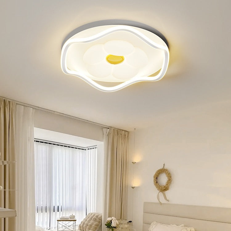 Contemporary Creative Round Square Flower Wave Aluminum PE Plastic Shade LED Flush Mount Ceiling Light For Bedroom