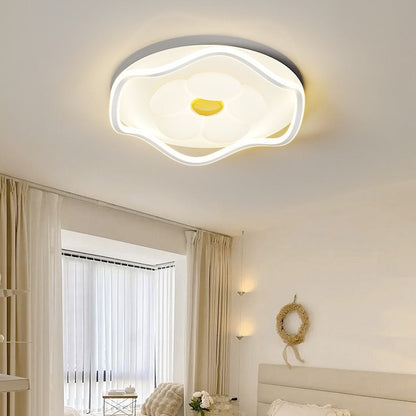 Contemporary Creative Round Square Flower Wave Aluminum PE Plastic Shade LED Flush Mount Ceiling Light For Bedroom