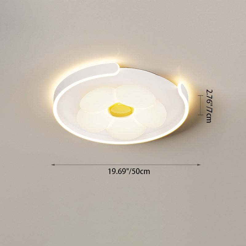Contemporary Creative Round Square Flower Wave Aluminum PE Plastic Shade LED Flush Mount Ceiling Light For Bedroom