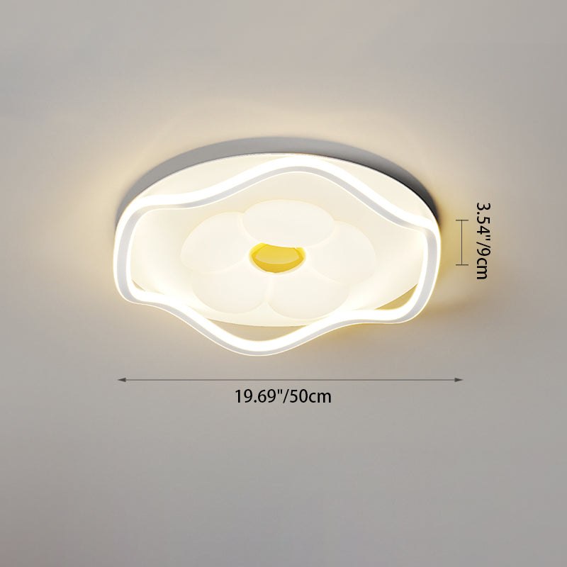 Contemporary Creative Round Square Flower Wave Aluminum PE Plastic Shade LED Flush Mount Ceiling Light For Bedroom