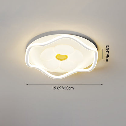 Contemporary Creative Round Square Flower Wave Aluminum PE Plastic Shade LED Flush Mount Ceiling Light For Bedroom