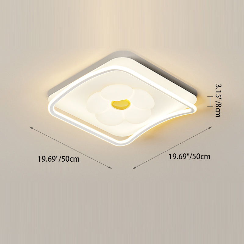 Contemporary Creative Round Square Flower Wave Aluminum PE Plastic Shade LED Flush Mount Ceiling Light For Bedroom